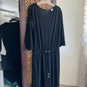 Chico’s jumpsuit travelers black zip back elastic 14” flat waist, wide leg 12”